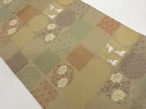 色紙に丸紋・うさぎ・花唐草・古典柄模様織出し名古屋帯